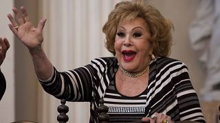 Mexican actress Silvia Pinal smile during the presentation the her book "Esta Soy Yo," or This is me, at the Palacio de Mineria International Book Fair in Mexico City, on Feb.