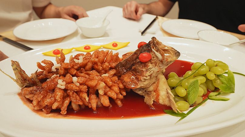Suzhou’s famed squirrel-shaped Mandarin fish is topped with a rich tomato sauce