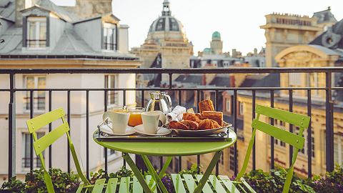 Breakfast on the terrace of a Paris apartment