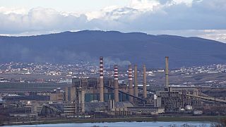 FILE - Power plant Kosovo A in the village of Obilic, Kosovo Wednesday, March 7, 2018.