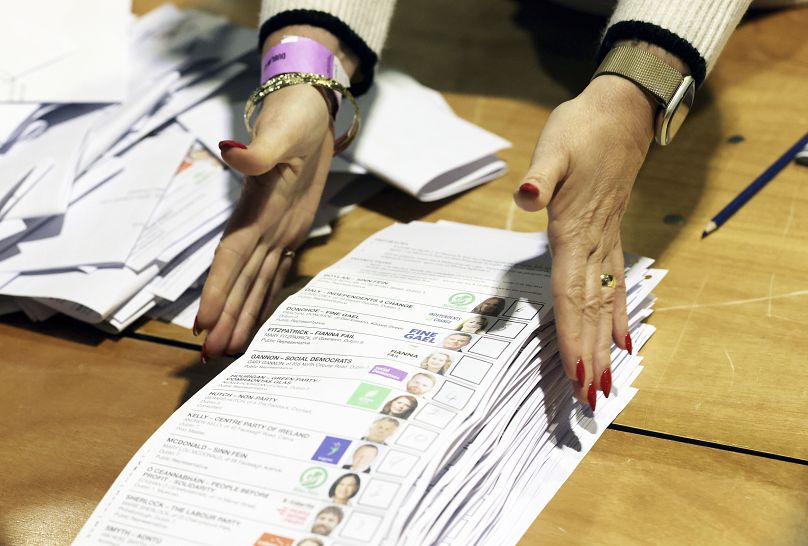 Counting begins for Ireland's General Election at the Royal Dublin Society in Dublin, 30 November, 2024