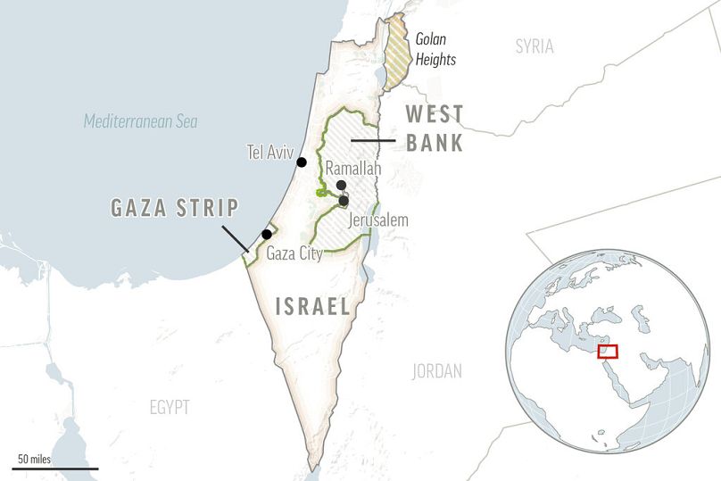 هذه خريطة تحديد موقع إسرائيل والأرض الفلسطينية. 