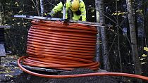 An optical fibre cable of the Swedish digital infrastructure provider GlobalConnect is being laid underground in Espoo, Finland, Wednesday, Oct. 16, 2024. 