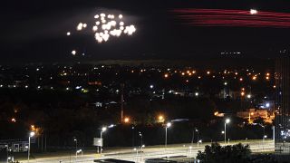 Ukrainian air defenses fire to stop drones in a relentless wave of bombardments targeting Kyiv early Tuesday morning in Kyiv, Ukraine, May 30, 2023.