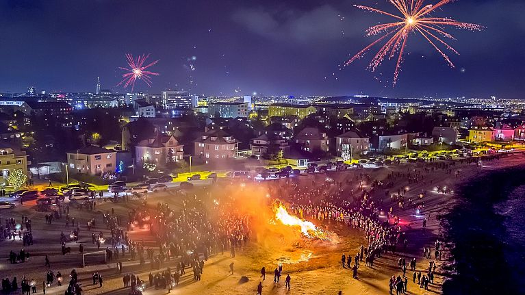 Bonfires and fireworks light up Reykjavík.