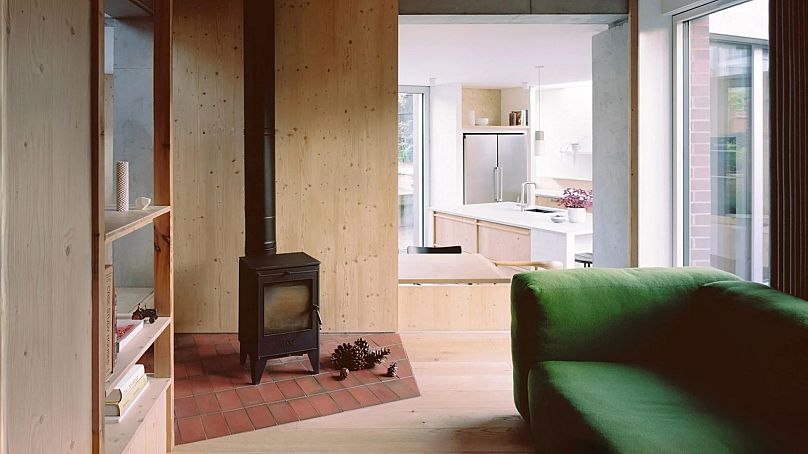 The living room space of the Six Columns home in Crystal Palace, London, UK. 
