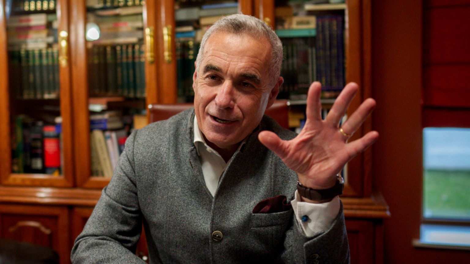 Calin Georgescu, the independent candidate for presidency who won the first round of presidential elections, at an interview with AP in Izvorani, Romania, 4.12.2024