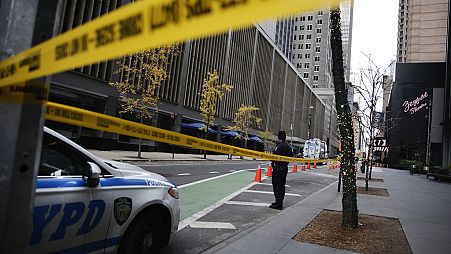 The scene on 54th Street outside the Hilton Hotel in midtown Manhattan where Brian Thompson, the CEO of UnitedHealthcare, was killed. Wednesday Dec. 4, 2024, in New York.