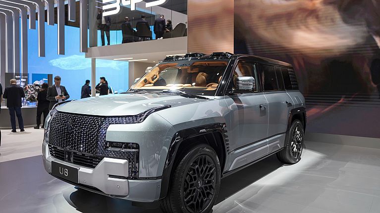 The new Yangwang U8 hybrid electric car by BYD is presented at the Geneva International Motor Show (GIMS) in Geneva, Switzerland, Monday, Feb. 26, 2024. 
