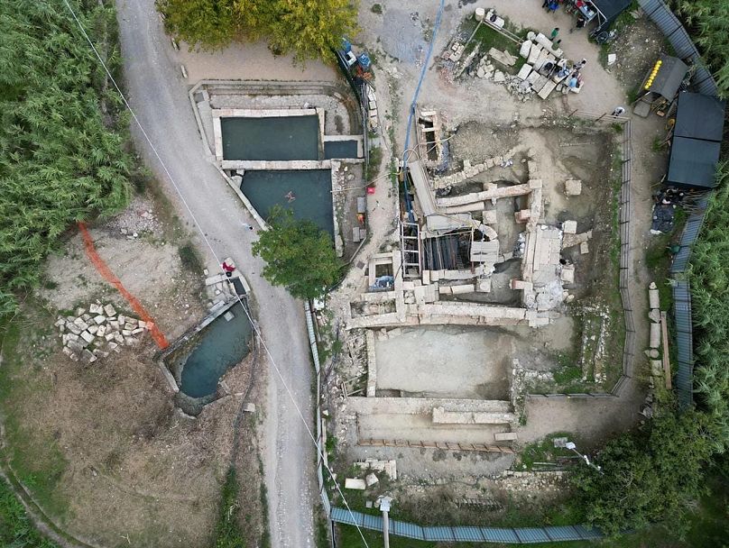 El sitio de excavación en San Casciano dei Bagni, una ciudad en la cima de una colina cerca de Siena.