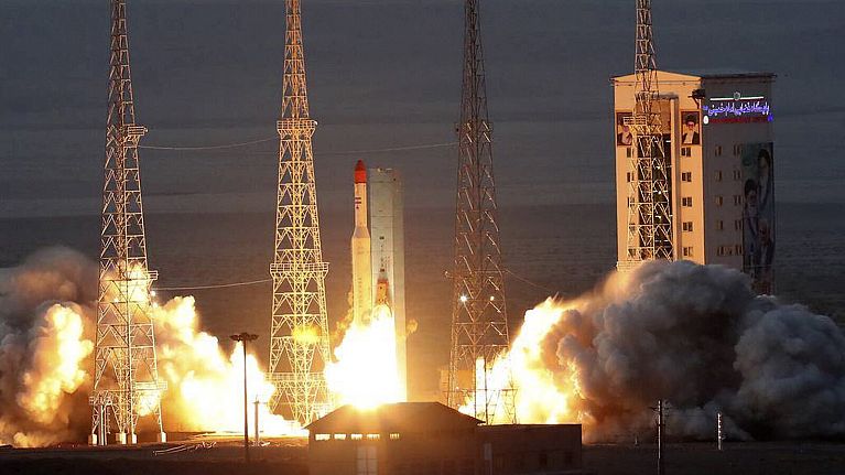 A Simorgh, or "Phoenix," rocket is launched at Iran's Imam Khomeini Spaceport in rural Semnan province, Iran.