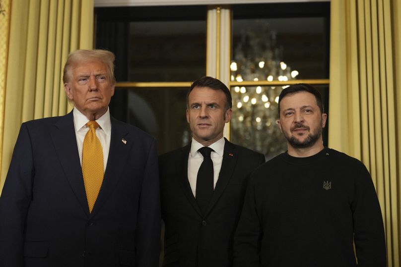 Zelenski, Trump y Macron reunidos en París, 7 de diciembre de 2024