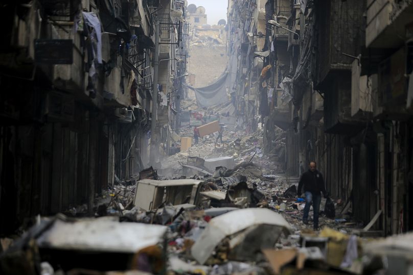 Az egykor felkelők által ellenőrzött Szalaheddin negyed Aleppóban, 2017-ben.