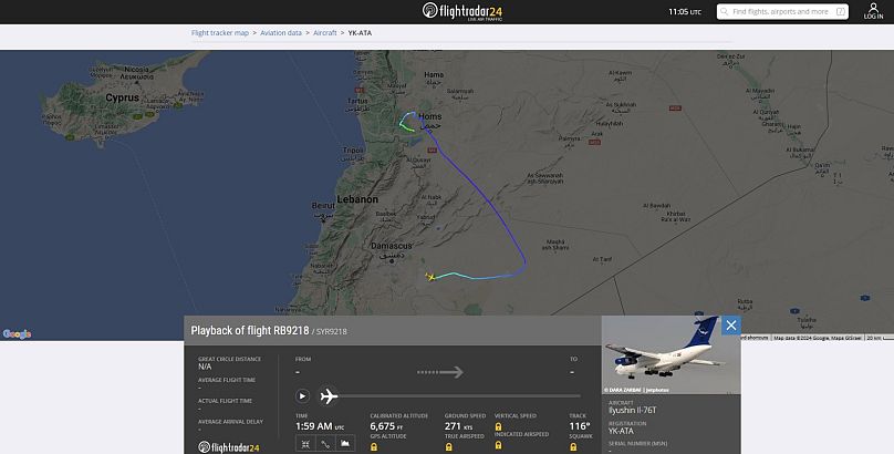 The tracked route of the Ilyushin Il-76 aircraft
