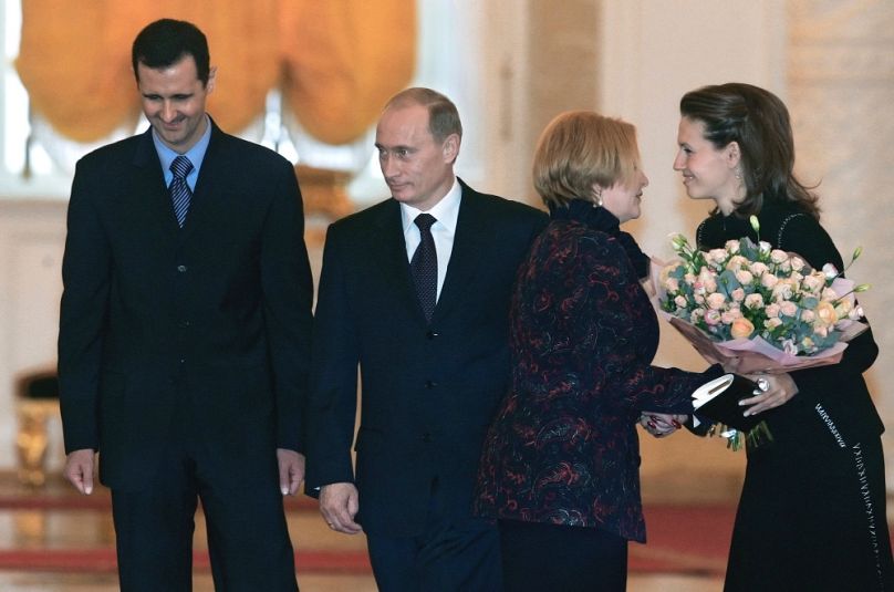Bassár el-Aszad és felesége Vlagyimir és Ljudmila Putyinova vendégei voltak a Kremlben, 2005 januárjában