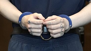 شخص يرتدي الأصفاد أثناء مثوله في المحكمة في ولاية إلينوي الأمريكية 29 أيار مايو 2024