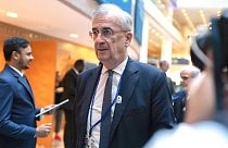 Governor of the Bank of France Francois Villeroy de Galhau arrives for the plenary of the IMFC meeting  in Washington, Friday, 25 October, 2024.