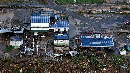 Damaged solar panels at a farm in the aftermath of Hurricane Maria in San Juan, Puerto Rico, September 2017.
