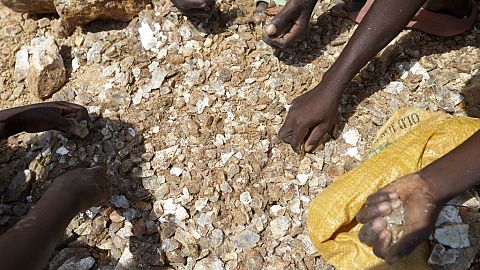 Juliet Samaniya, 6, works with other children at an illegal lithium mining site in Paseli, Nigeria, Tuesday, Nov 5, 2024. 