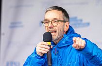 Leader of the Austrian freedom party, Herbert Kickl speaks during a demonstration against measures to battle the coronavirus pandemic in Vienna, Austria, 2021.
