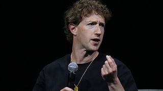 Mark Zuckerberg, chief executive officer of Meta, makes a point during an appearance at SIGGRAPH 2024, the premier conference on computer graphics and interactive techniques, 