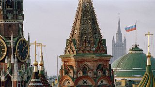 FILE PHOTO: The Russian flag flies over the Kremlin between the spires of St. Basil's Cathedral in Moscow, Russia