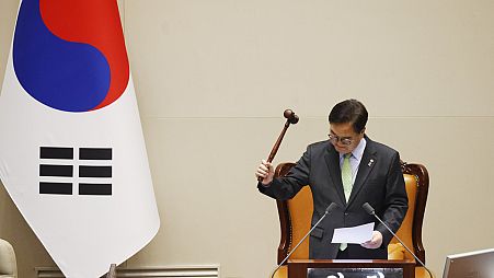 First impeachment vote of South Korean President Yoon Suk Yeol at the National Assembly in Seoul, South Korea, Saturday, Dec. 7, 2024. (Jeon Heon-kyun/Pool Pho