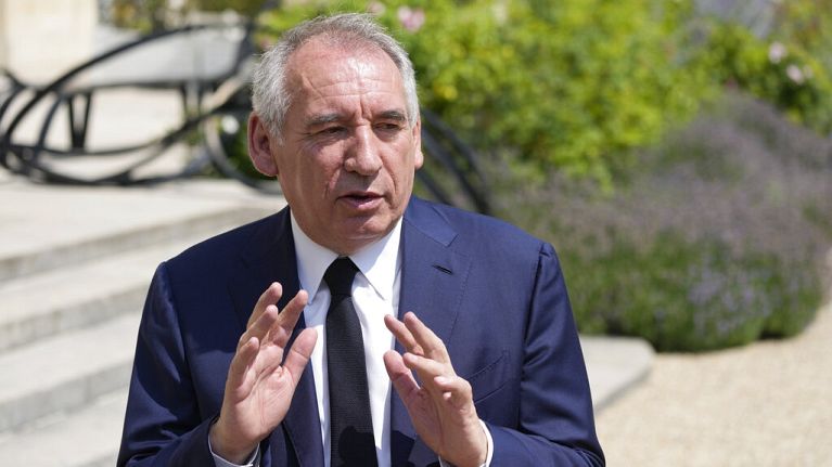 French centrist party MoDem (Mouvement Democrate) leader Francois Bayrou speaks to reporters after a meeting with France's President Emmanuel Macron at the Elysee Palace, 2022