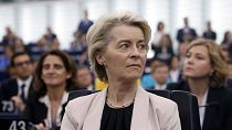 European Commission President Ursula von der Leyen, at the European Parliament in Strasbourg, France, Wednesday, Nov. 27, 2024. 