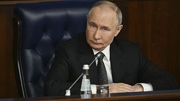 Der russische Präsident Wladimir Putin im Nationalen Verteidigungskontrollzentrum in Moskau, Russland, am Montag, 16. Dezember 2024. Der russische Präsident Wladimir Putin im Nationalen Verteidigungskontrollzentrum in Moskau, Russland, am Montag, 16. Dezember 2024.