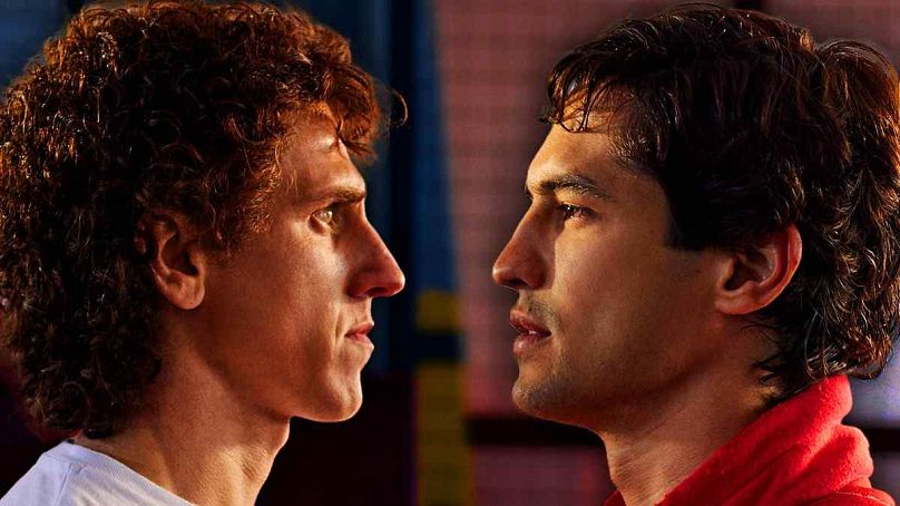 Matt Mella and Gabriel Leone as Alain Prost and Ayrton Senna