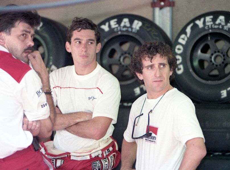 Ayrton Senna, left and Alain Prost at the Monaco Grand Prix on May 4, 1989.