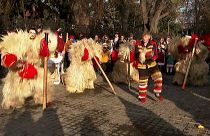 Dancers dressed as bears at a traditional folk festival in Galari, Romania on 15.12.2024