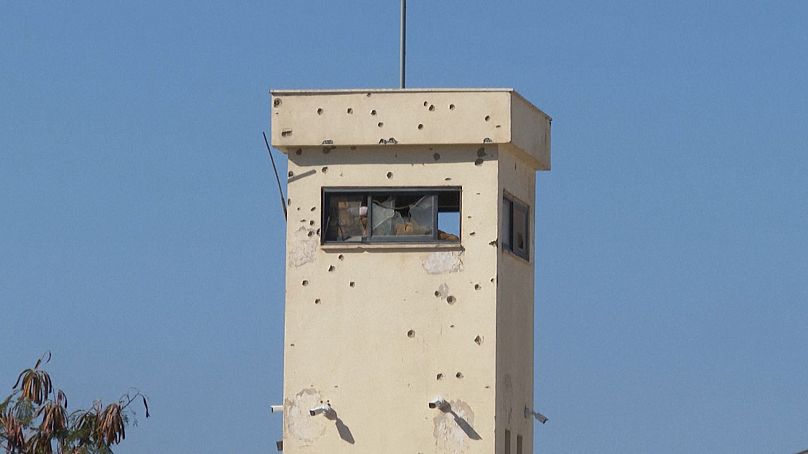 Un mirador criblé de balle à Jénine en Cisjordanie occupée. 