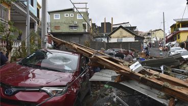 Debris in a street of Mamoudzou