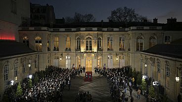 France's newly appointed Prime Minister Francois Bayrou and outgoing Prime minister Michel Barnier speak at Matignon, Paris. 13 December, 2024. France's newly appointed Prime Minister Francois Bayrou and outgoing Prime minister Michel Barnier speak at Matignon, Paris. 13 December, 2024.