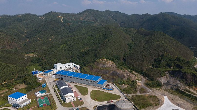 An aerial view of the Jiangmen Underground Neutrino Observatory where a cosmic detector is located 700 m underground in Kaiping, southern China's Guangdong province.