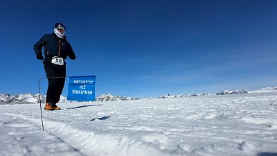 A runner during the ice marathon, Union Glacier in Antarctica, 13.12.2024