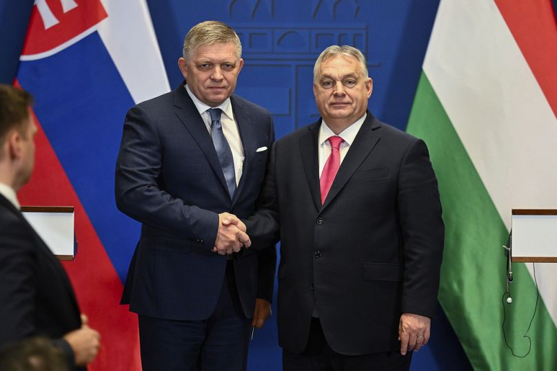 Il primo ministro slovacco Robert Fico e il primo ministro ungherese Viktor Orban al Monastero delle Carmelitane di Budapest, Ungheria, 16 gennaio 2024