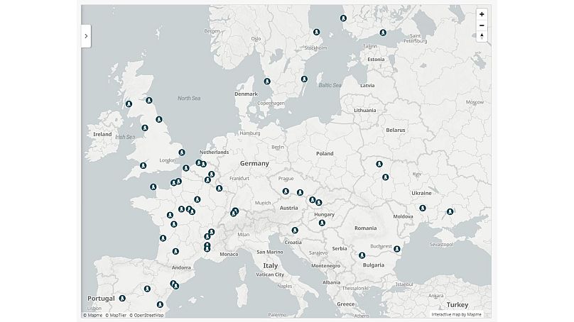 Um mapa das centrais nucleares na Europa