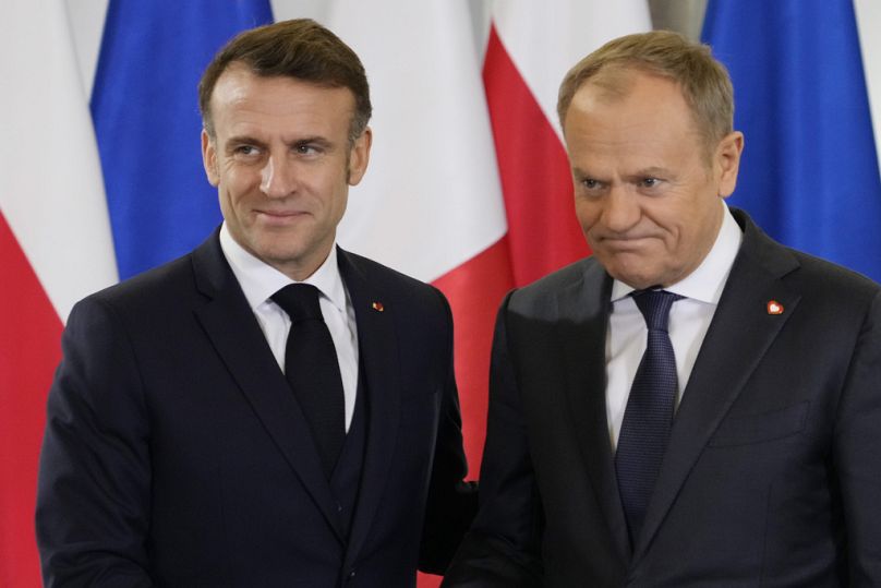 Emmanuel Macron és Donald Tusk Varsóban, 2024. december 12-én