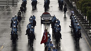 Turkish President Recep Tayyip Erdogan, with a mounted ceremony on the way to the Presidential complex following his visit to the mausoleum of Mustafa Kemal Ataturk Turkish President Recep Tayyip Erdogan, with a mounted ceremony on the way to the Presidential complex following his visit to the mausoleum of Mustafa Kemal Ataturk