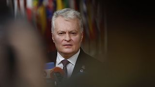 Lithuania's President Gitanas Nauseda as he arrives for an EU summit at the European Council building in Brussels, Dec. 19, 2024.