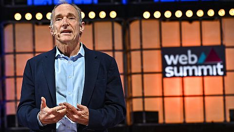 4 November 2022; Sir Tim Berners-Lee, Co-founder & CTO, Inrupt, on Centre stage during day three of Web Summit 2022 at the Altice Arena in Lisbon, Portugal. 