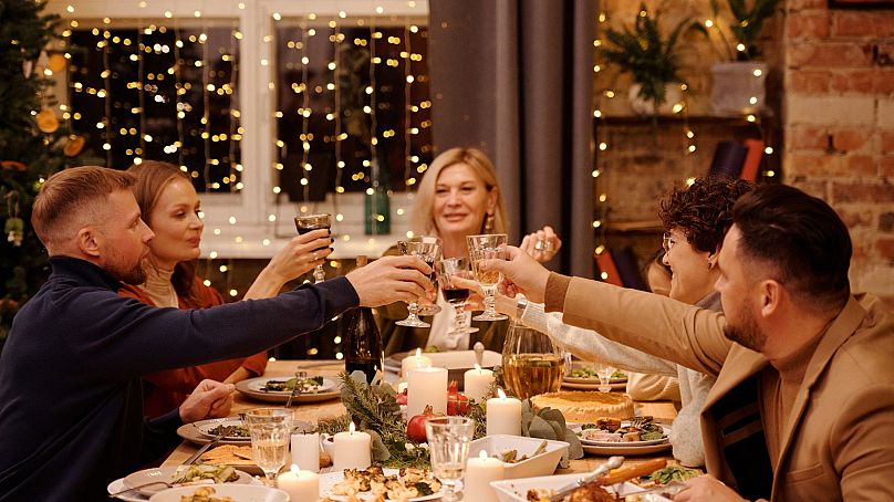 A family sit down for Christmas