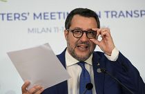 Il vicepremier e ministro delle Infrastrutture e dei Trasporti, Matteo Salvini, a una conferenza stampa durante il G7 Trasporti, Milano, 13 aprile 2024.