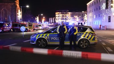 Emergency services attend an incident at a Christmas market in Magdeburg, 20 December, 2024 