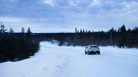 Volvo's all electric EX30 tackles winter roads.
