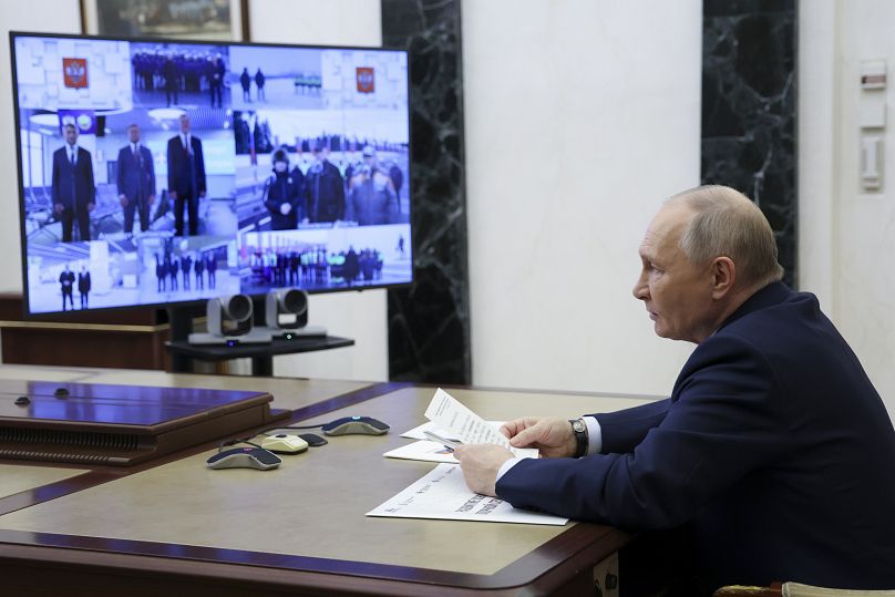 Russian President Vladimir Putin speaks at a ceremony to launch new air and road infrastructure facilities in various regions, 22 December, 2024