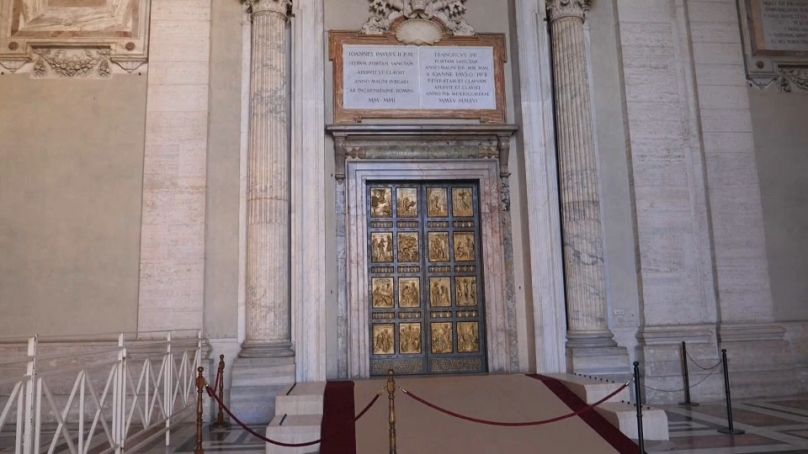 The Holy Door of the St. Peter's Basilica, which the Pope will push open to inaugurate the Jubilee year of 2025. Dec 23, 2024.